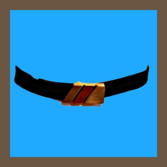 Vintage Morris Moskowitz Leather Belt w/ Silver & Gold Two Tone Belt Buckle - Picture 2 of 8